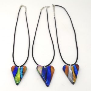 Dichroic glass heart pendant with faux leather cord